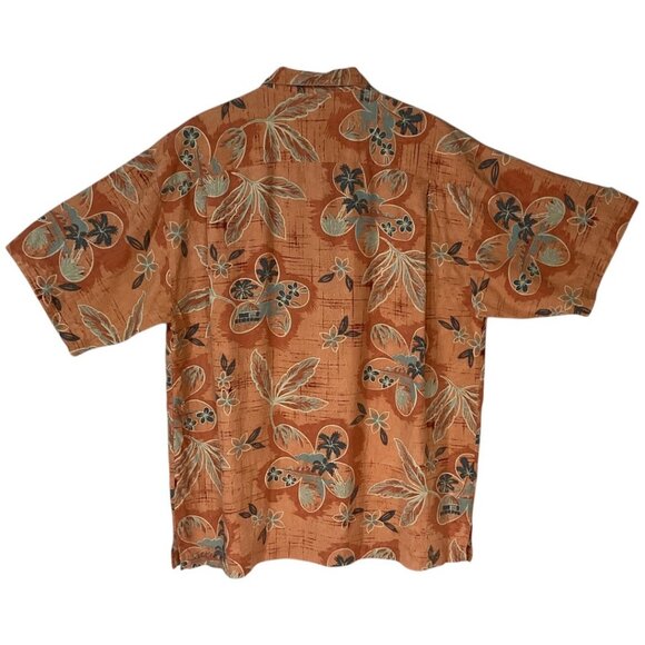 Tommy Bahama Orange Floral‎ Hawaiian Silk Shirt Men's Size Medium - Picture 2 of 5
